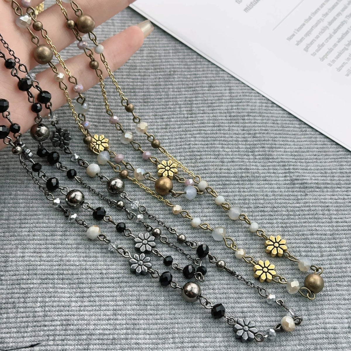 ZAKOL Vintage Flower Glass Beaded Double Layered Stacking Chains Necklaces for Women Temperament Sweater Fashion Jewelry