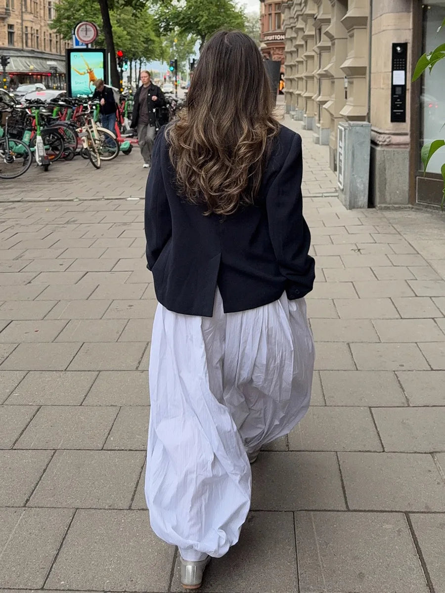 Y2k Fashion Pocket Bloomers Female Trousers Wide Leg Women Pants Pleated Loose High Waist Patchwork Bandage Streetwear