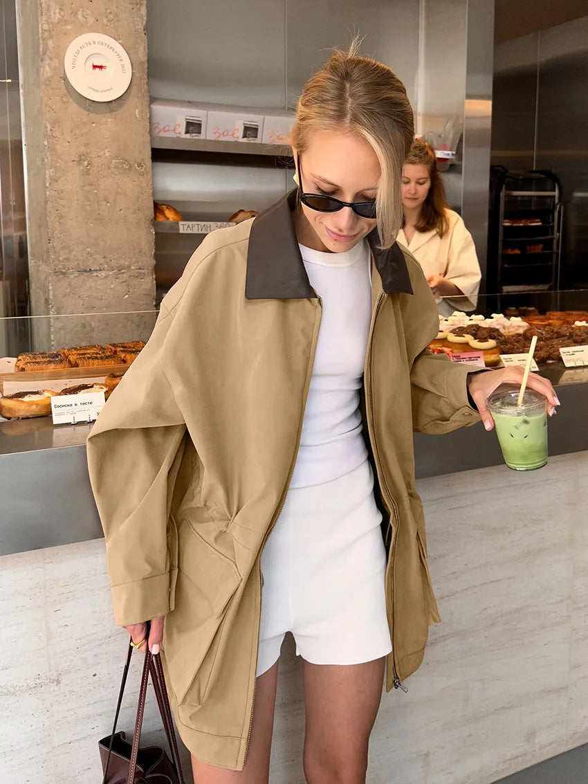 Women's Oversized Trench Coat Fashion Lapel Warm Long Sleeves Wide Shoulder Windbreaker Jacket 2026 Autumn Winter Streetwear