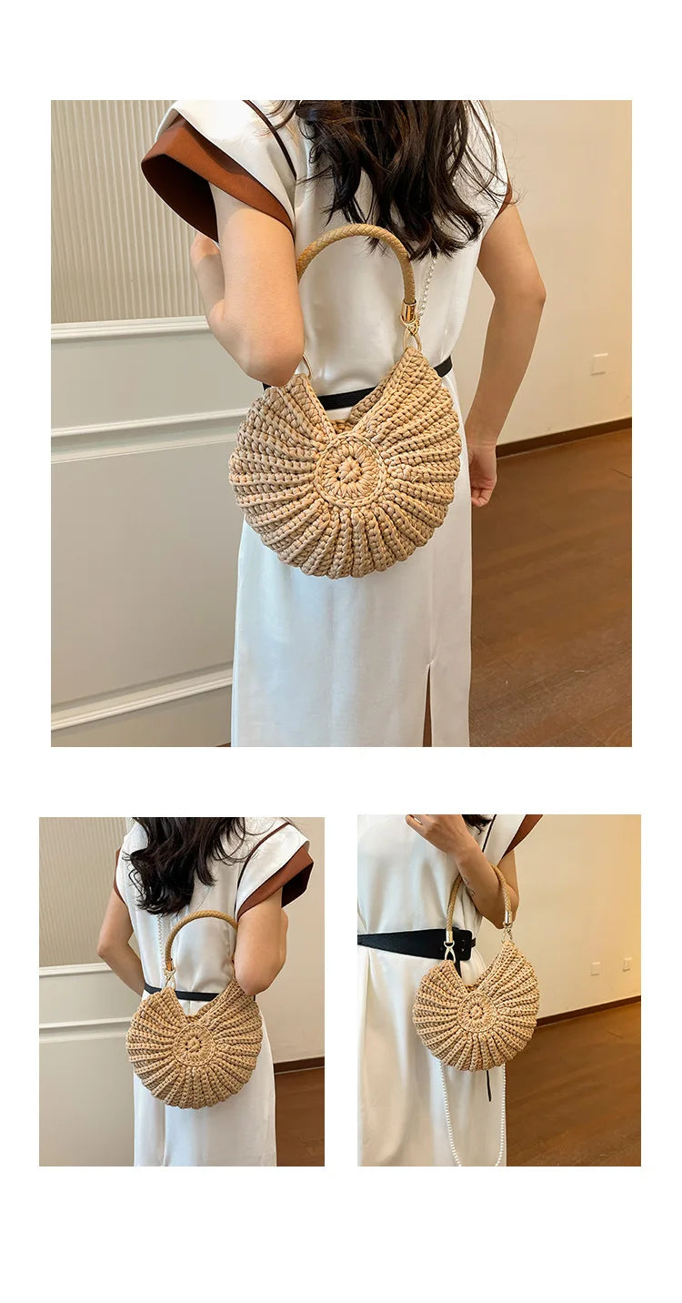 Handcrafted Shell Shaped Crossbody Bag Women's Beach Style Handbag City Simple Cotton Liner Soft round Shape Double Shoulder ...