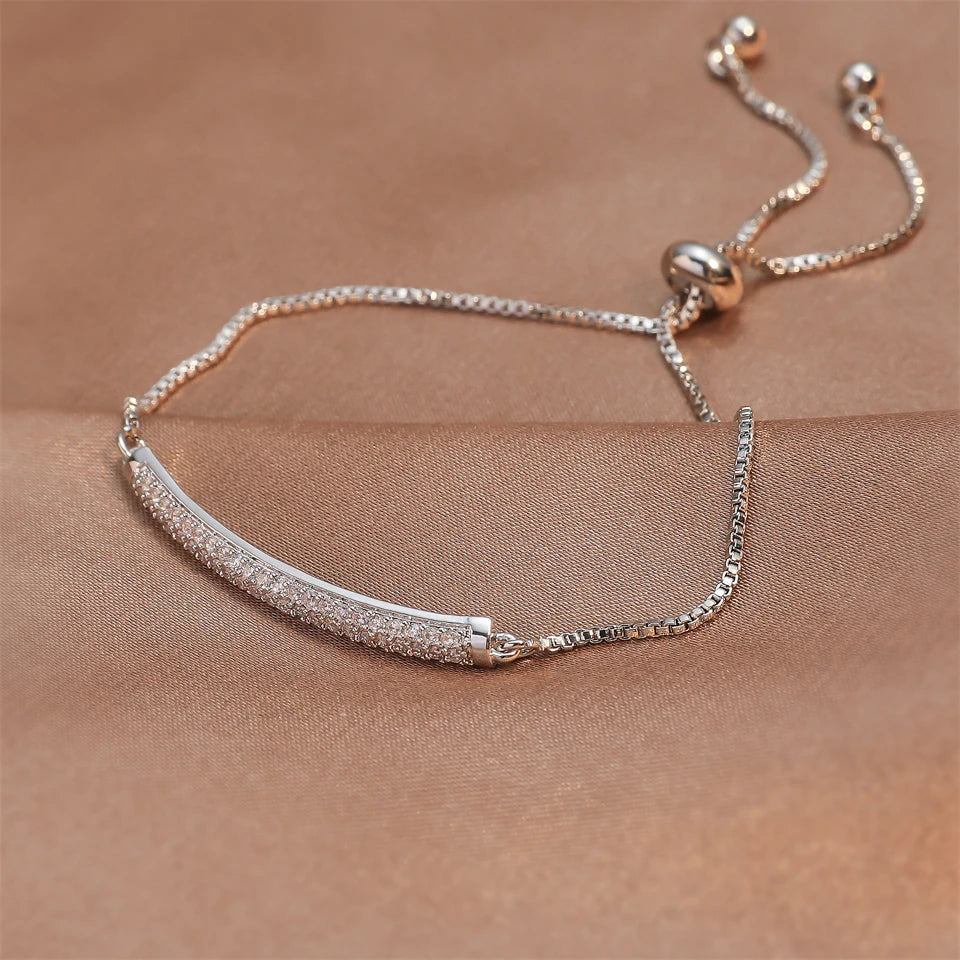 ZAKOL Simple Round Crystal Zirconia Adjustable Chain Bracelet White Gold Color Fashion Jewelry Birthday Gifts for Women