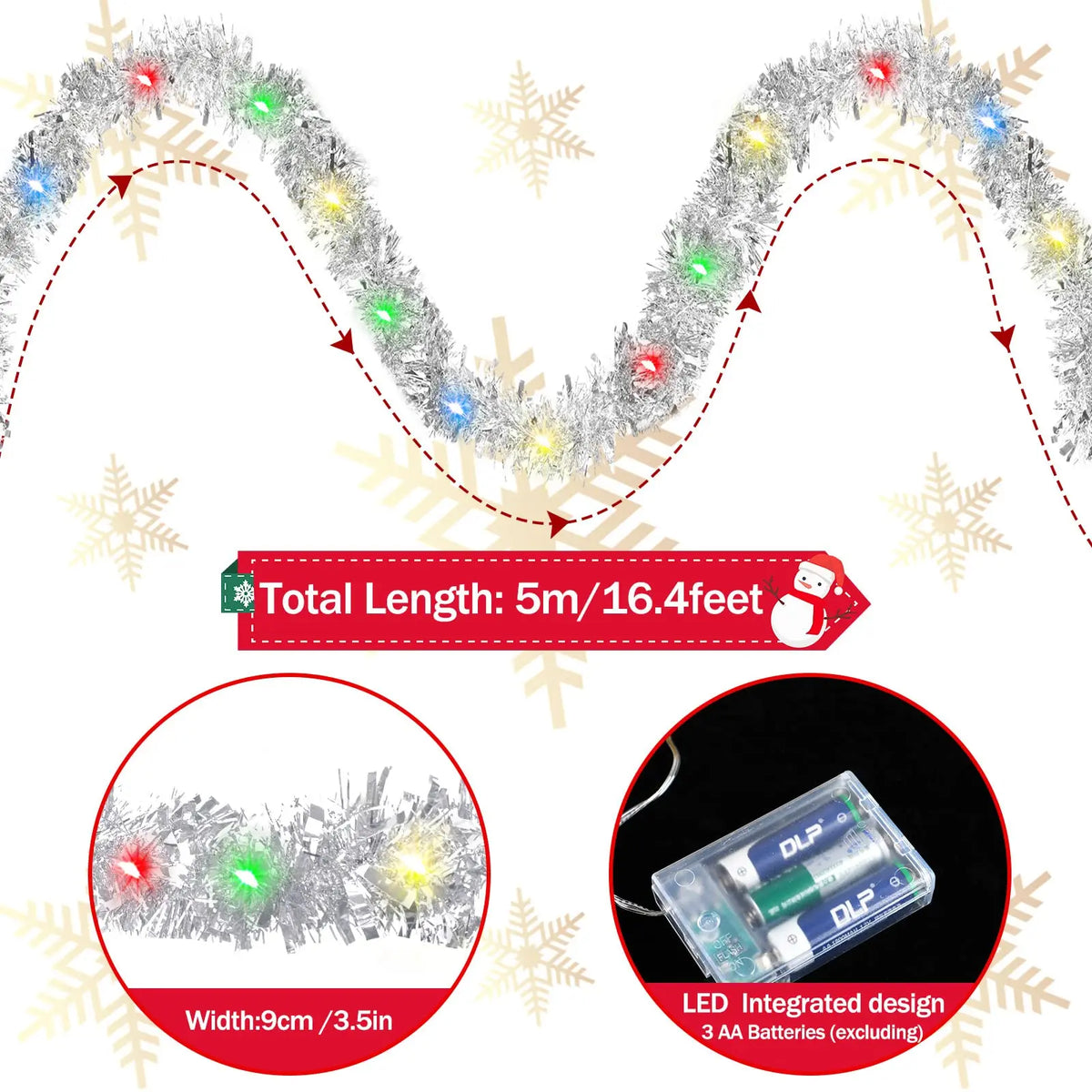 1/3pcs 5M Christmas Tinsel Garland Decorations,Indoor/Outdoor Hanging Party Decor for Tree, New Year's,Durable Festive Decor