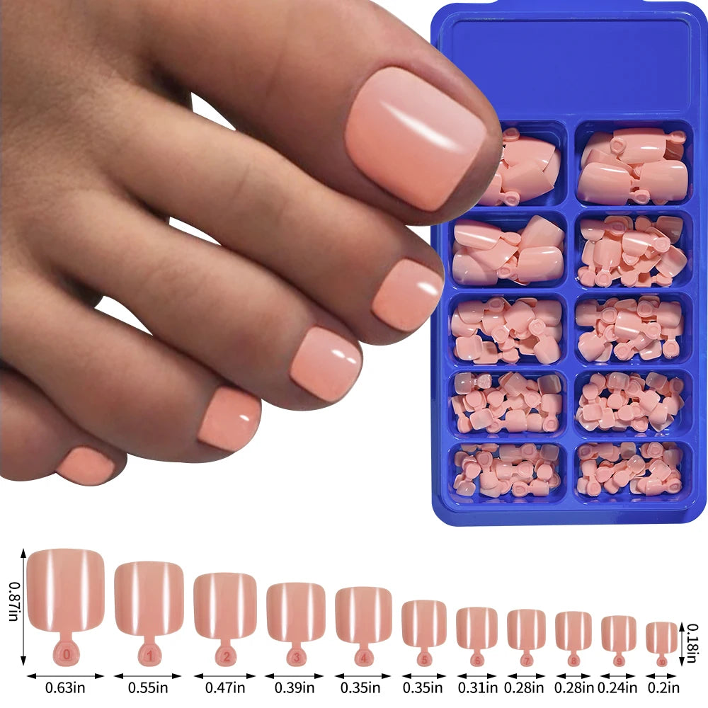100Pcs White Clear Short Square Fake Toenail Tips Pink Red False Toe Nails Acrylic Full Cover Artificial Press on Toenails
