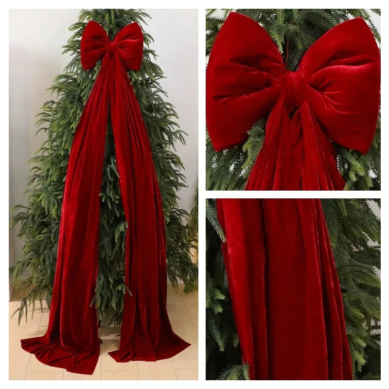 1PC Christmas Bow Red Velvet Christmas Tree Toppers Ornament Large Wreath Bows Door Wall Decor New Year Xmas Party Decoration