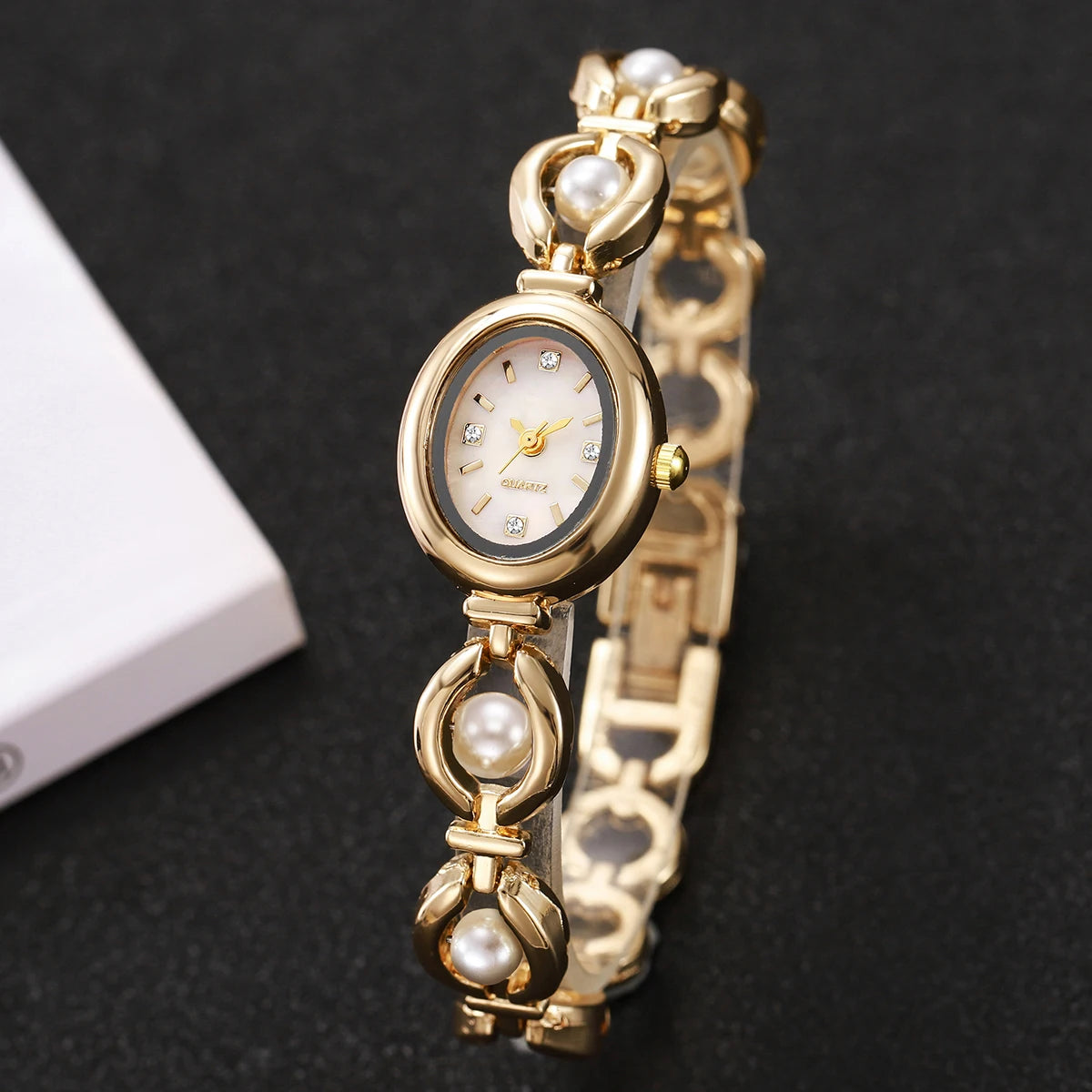 Elegant Pearl Bracelet Women Quartz Wristwatch Fashion Diamond Ladies Watches Reloj Mujer (Without Box)