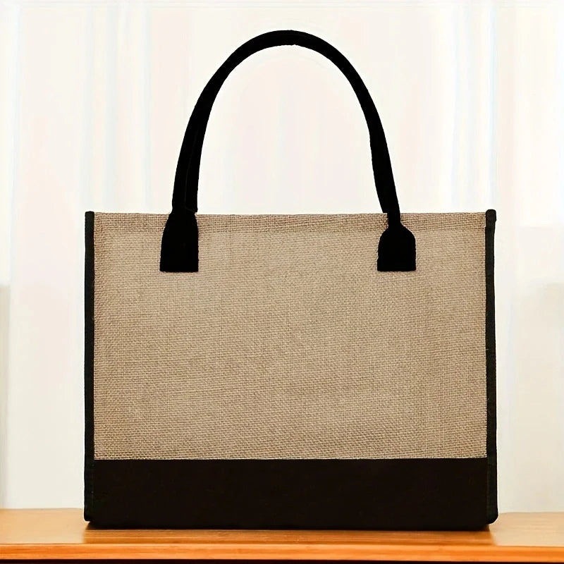 Personalized alphabet printed single shoulder linen men's bag large capacity handbag open handle handbag handbag