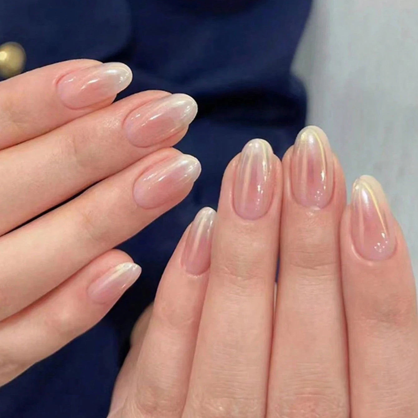 24pcs Long Almond Fake Nails White French Press on Nails Simple Full Cover Detachable Nail