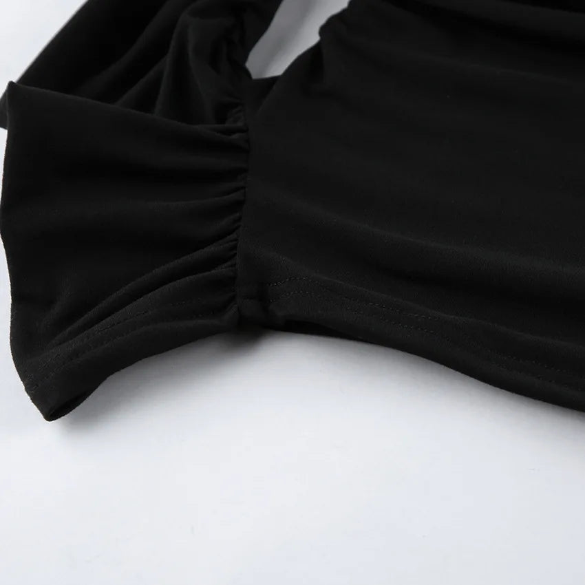 BKLD New 2026 Spring Elegant Black Dress Sexy Backless Slim Fit Long Sleeve Off The Shoulder Dress Party Clothes For Women