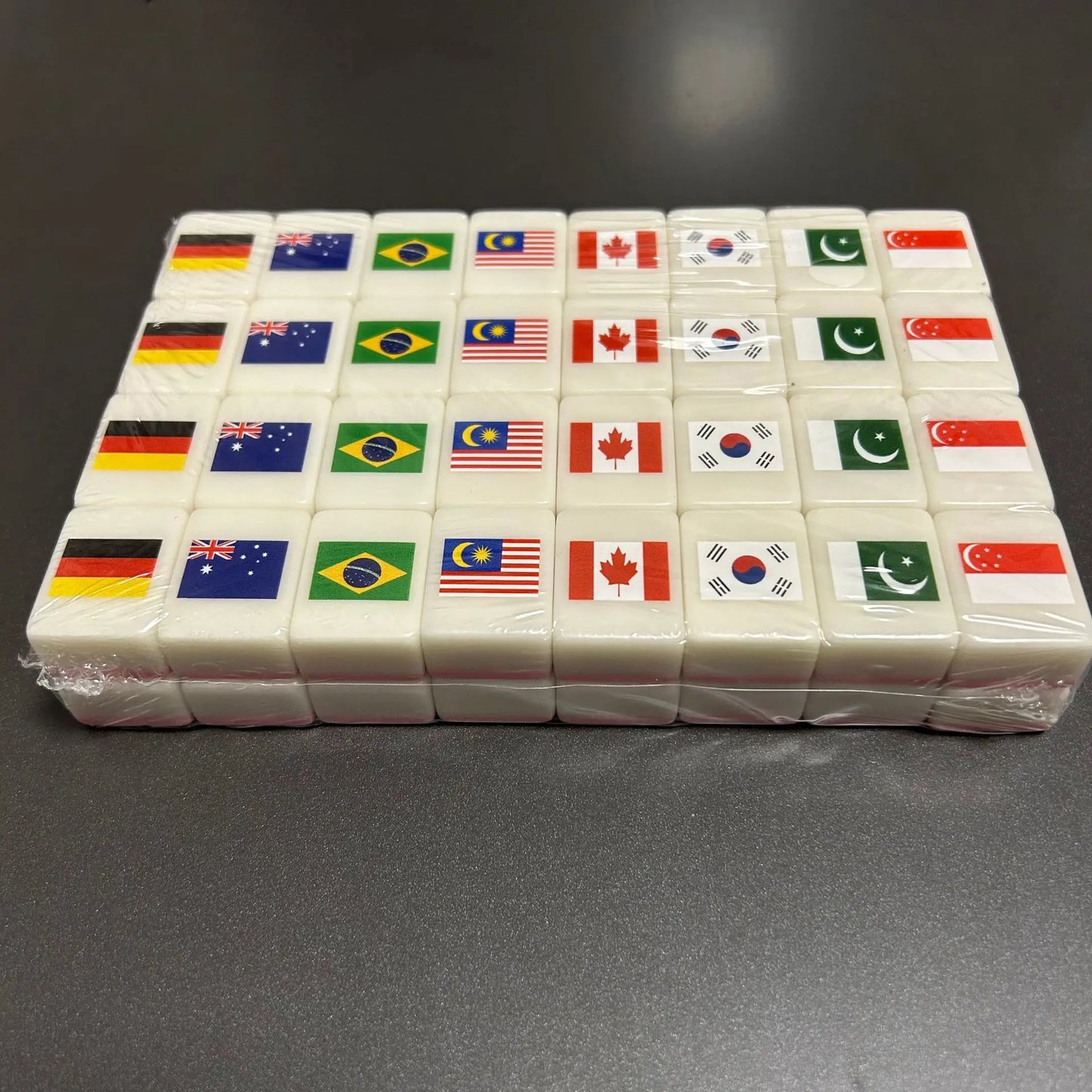 64Pcs Seaside Escape Mahjong Tile Game with Pattern of Flag Ball Funny Parent Child Party Game Children Toy Gift ﻿
