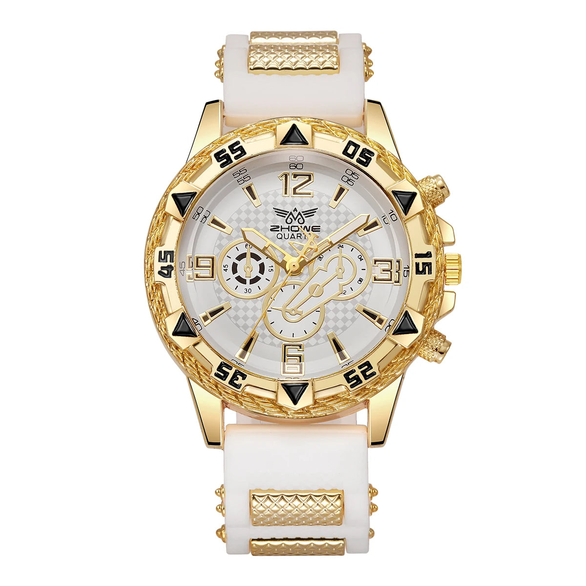 Fashion Gold Case Men Sports Quartz Watch White Silicone Strap Casual Male Dress Wristwatches Relogio Masculino（Without Box）