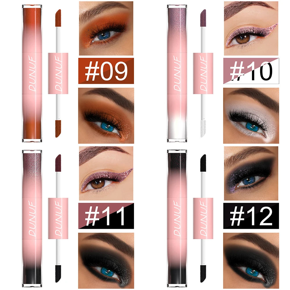 Double-head Punk Metallic Liquid Eyeshadow Stick Dark Glitter Matte Sequins Bicolor Shimmer Eyes Makeup Cream Pencil Waterproof