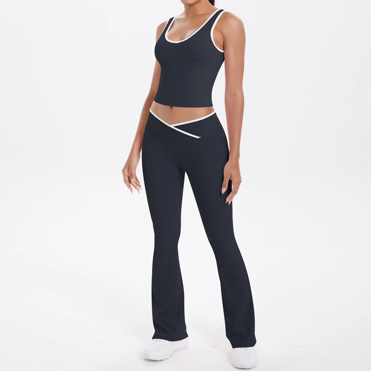 Autumn Women's Yoga Set U-neck Vest High Waist Cross Wide Leg Pants Set Tight Fitting Seamless Elastic Sportswear