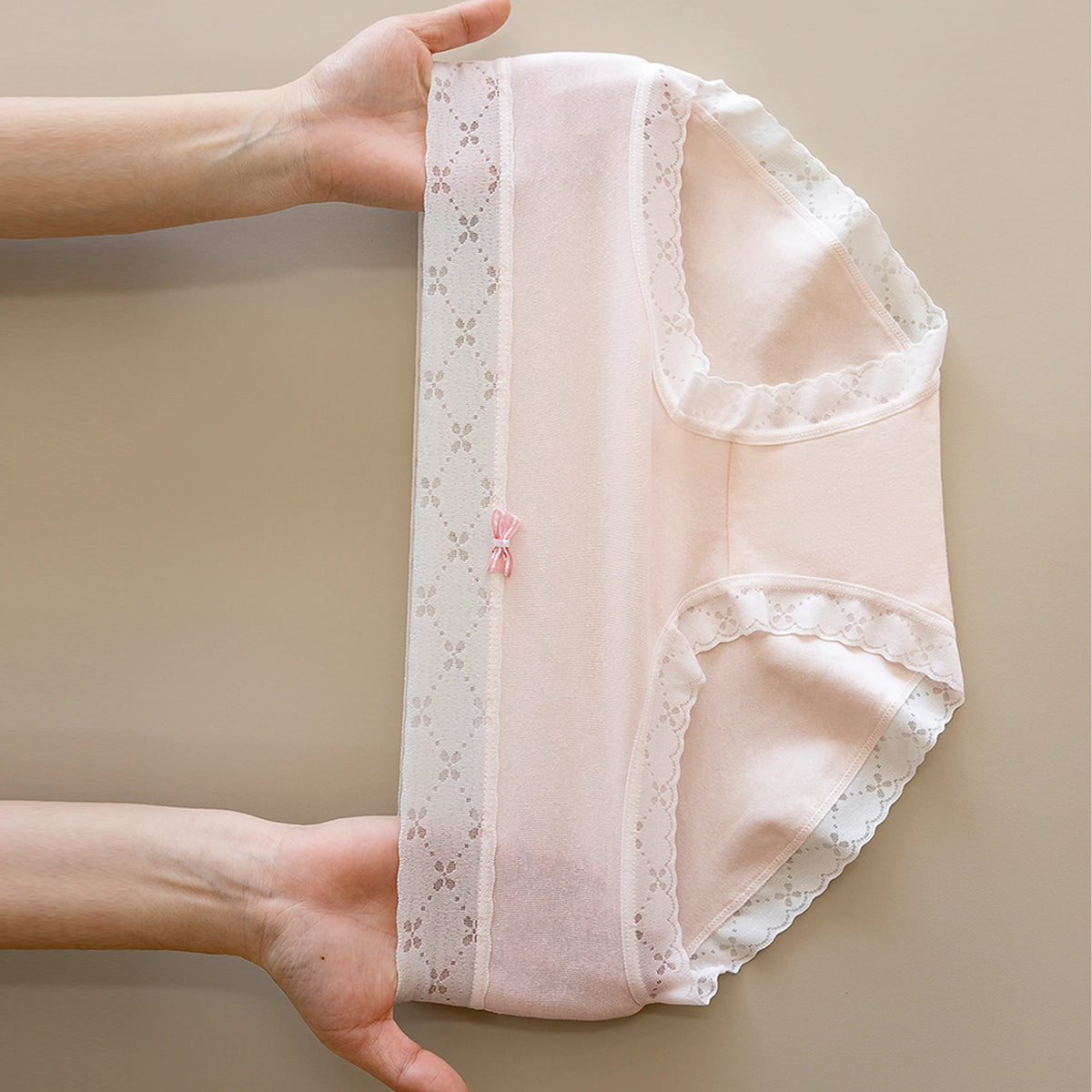 5PCS Korean Fresh Style Women's Underwear Lace Trimmed Solid Color Comfortable Panties Girls Mid Waist Breathable Bow Briefs