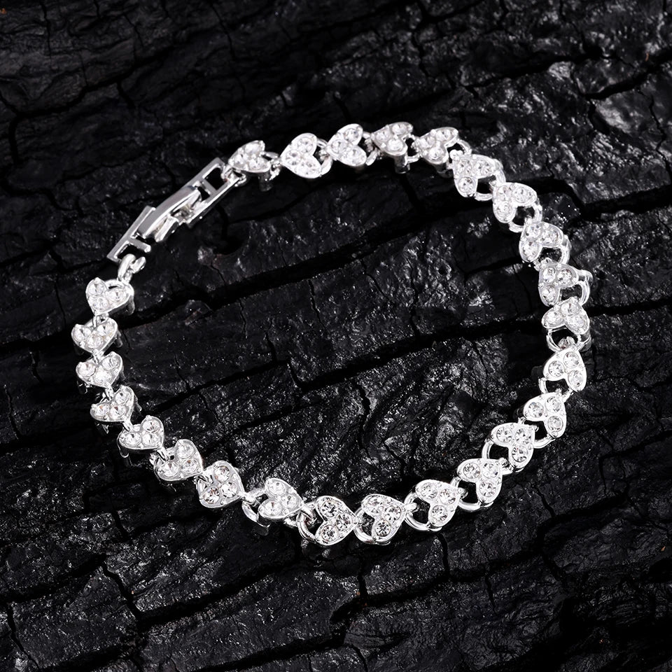 ZAKOL Crystal Rhinestone Heart Tennis Bracelet Encrusted Simple Wedding Jewelry for Women Men Valentine's Day Gift