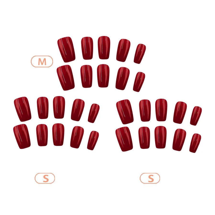 24/30pcs Medium fake nails for women girls Wine Red High Saturation almond square ballet shaped Valentine'S Day press on nails