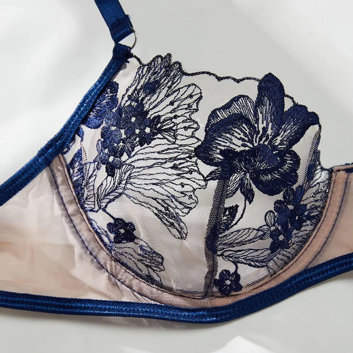 Elegant Blue Sexy Nighty Underwire Bra Underwear Set Party Club Night Women Chef Ultrathin Underwear set