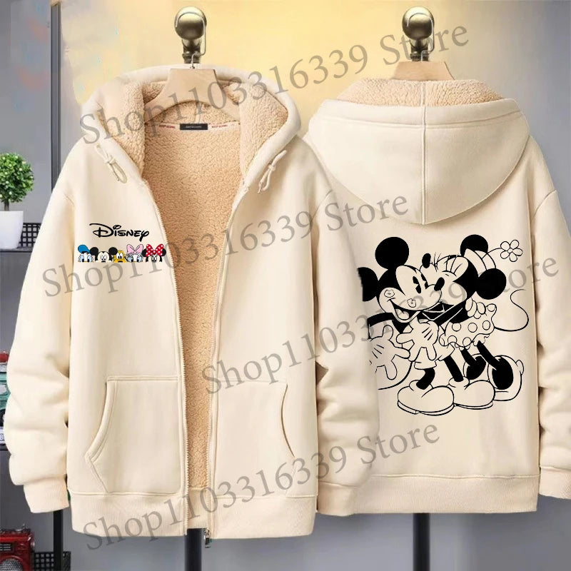 Mickey Mouse Sweatshirt Coat Male Female Autumn Winter New Thicken Long Sleeve Hooded Tops Outerwear Cartoon Clothing Xmas Gift