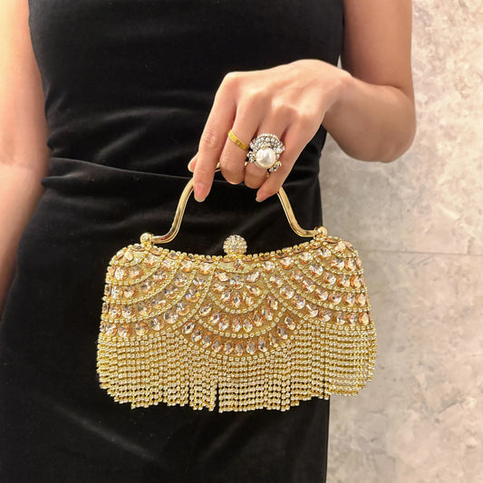 Luxury Women's Diamond Evening Bag Handbag, Water Diamond Evening Dress Bag, Diamond Tassel Wedding Bag