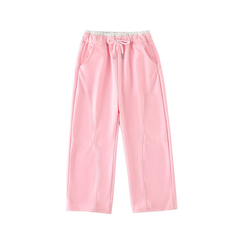 New Autumn Girls Sports Drawstring Pants Pink Grey Color Kids Sporty Trousers Trackpants Children Cotton Knitted Sweatpants