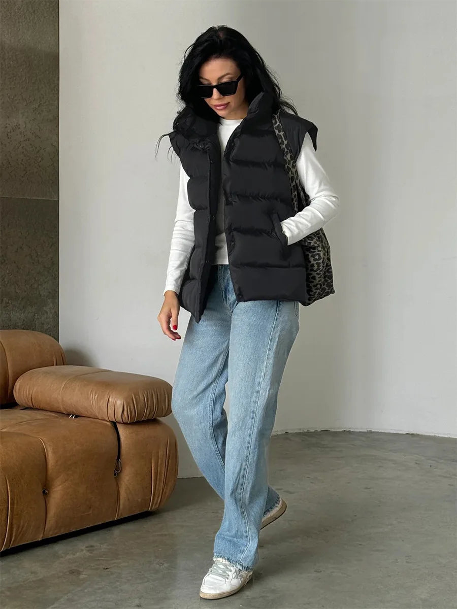 BKLD Cotton Padded Vest 2026 Autumn And Winter New Lightweight Stand Collar Warm Jackets Solid Color Sleeveless Women Coats