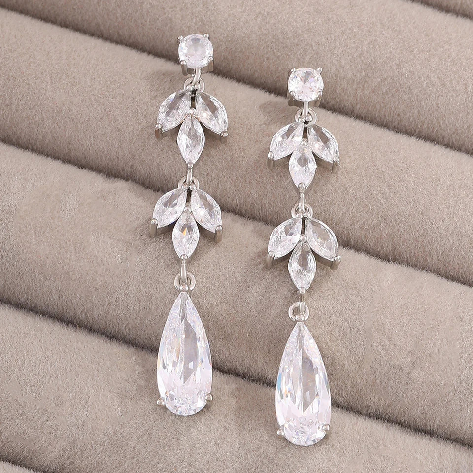 ZAKOL 9 Types Long Teardrop Shaped Cubic Zirconia Dangle Earrings for Women Gorgeous Sparkling CZ Bridal Earrings Jewelry Gifts