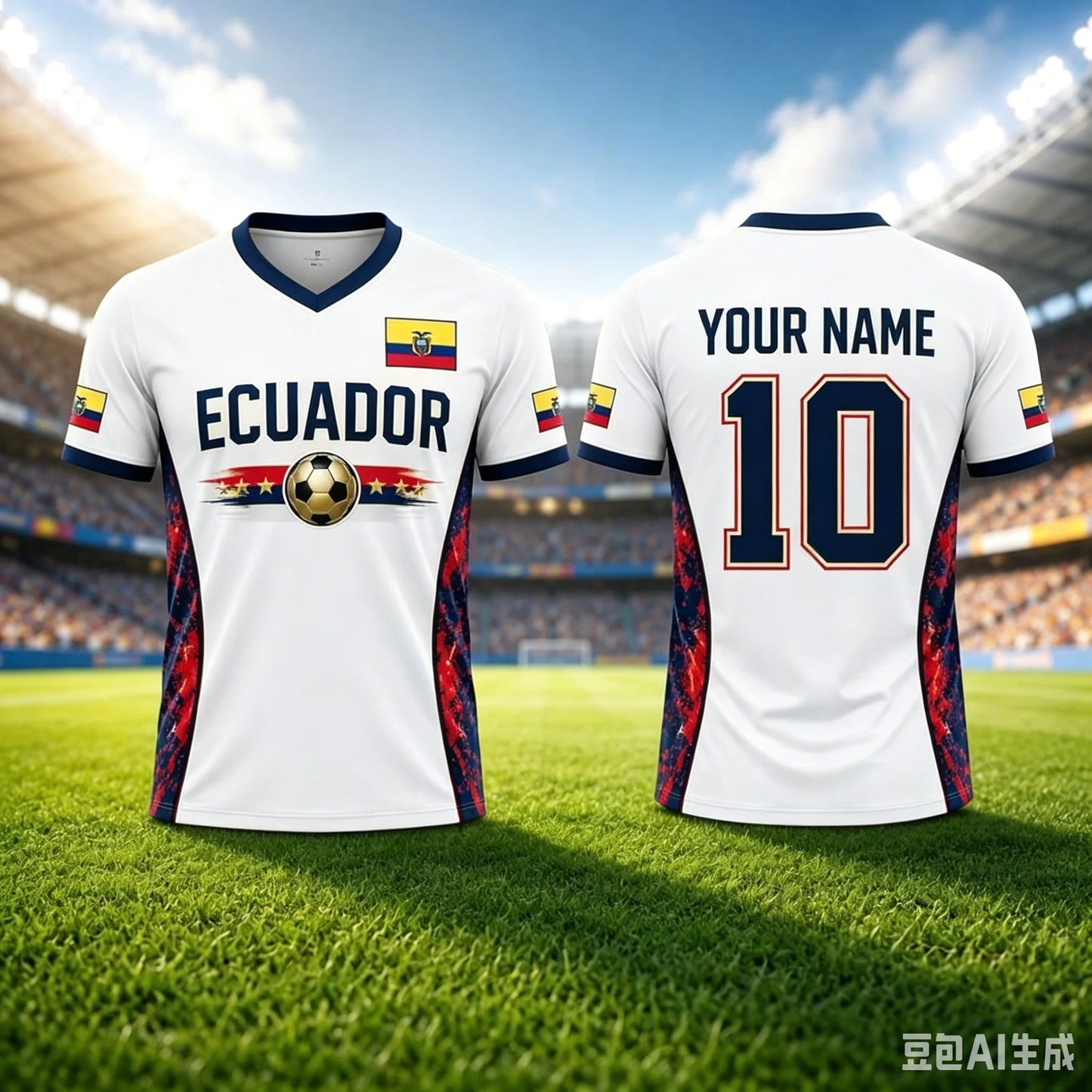 2026ECUADORIAN FOOTBALL JERSEY V-NECK JERSEY 3D-PATTERN T-SHIRT CHILDREN'S GIFT MATCH UNIFORM CYCLING AND HIKING GEAR