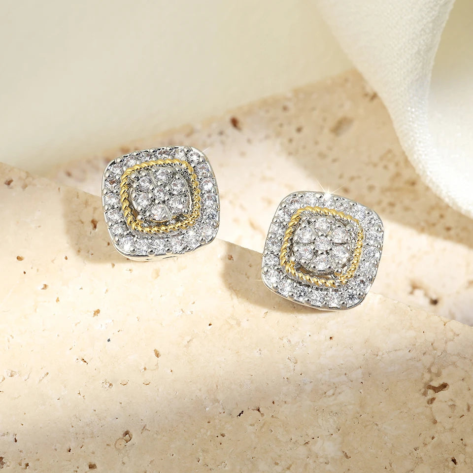 ZAKOL Brand New Arrival Buling Iced Out CZ Stud Earrings Hip Hop Rapper Geometric Round Square Zircon Women Men Ear Accessories