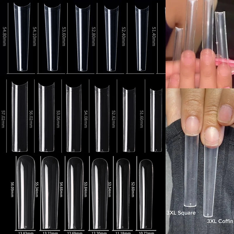3XL Tapered Square Clear Full Cover Nail Tip 120PC Press On Nails False Artificial Tip  XXXL Extra Long Square Straight Nail Tip