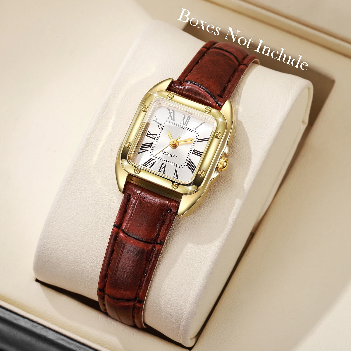 ساعة يد نسائية مربعة عصرية بسوار جلدي، مينا روما، ساعة كوارتز كاجوال للسيدات (بدون علبة)