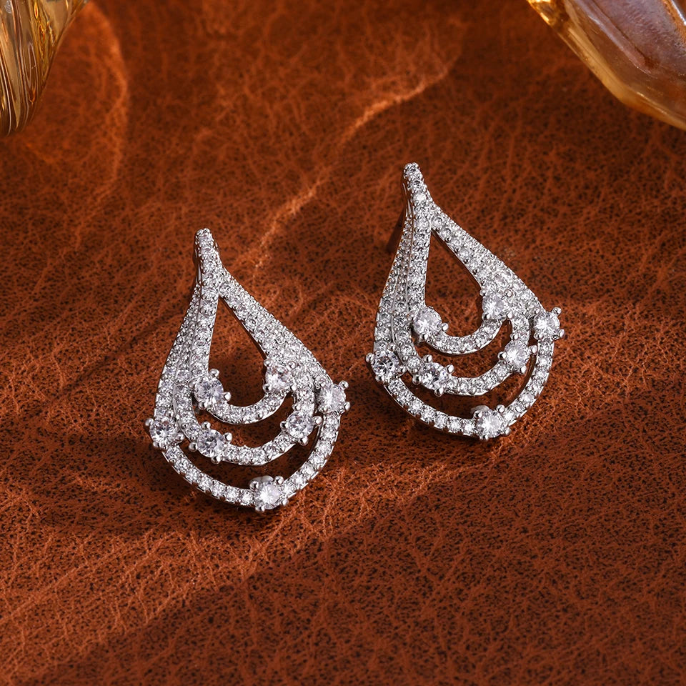 ZAKOL Simple Light Full Zirconia Hollow Water Drop Stud Earrings for Women Shining CZ Wedding Party Jewelry Accessories