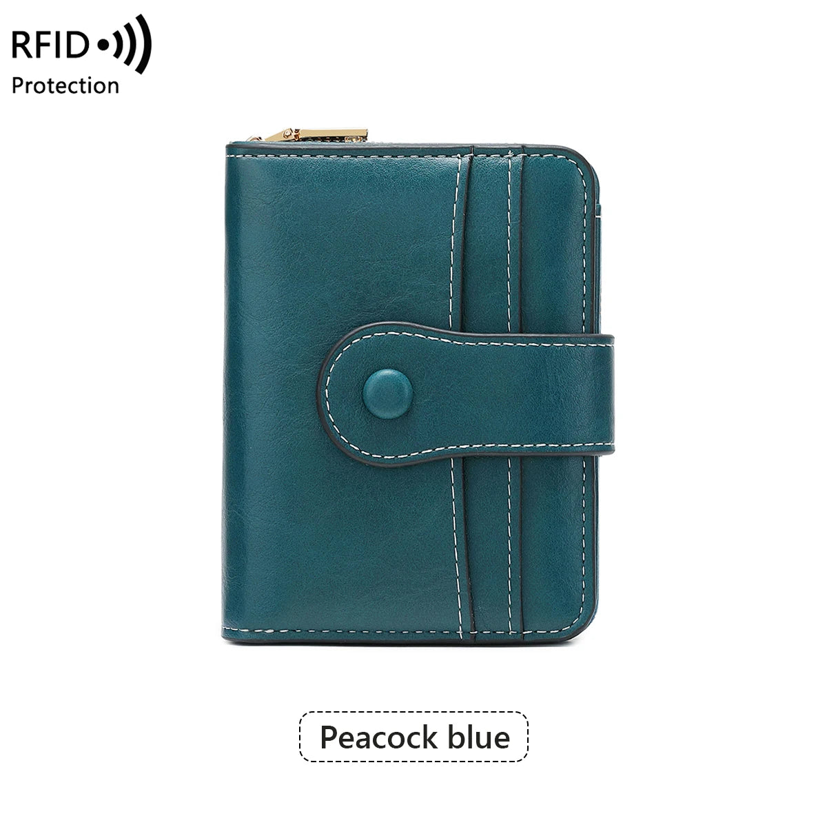 Women's RFID Blocking Wallet Multi-Card Holder Zipper Buckle Short Money Clip Retro Coin Wallet Functional Design