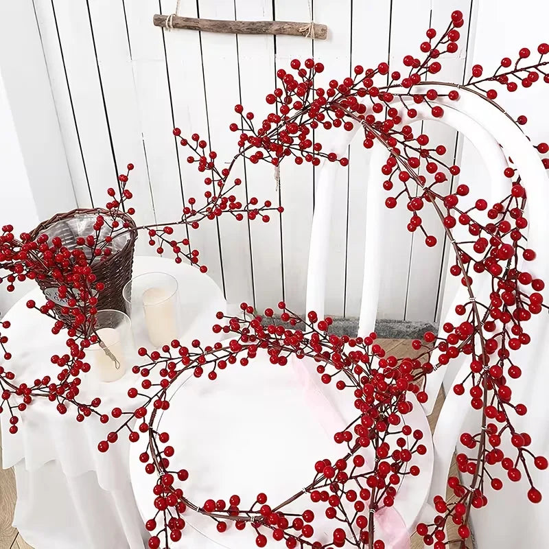100CM - 190CM Artificial Red Berry Vine - for Holiday Fireplace, Staircase, Dining Table Decor, Christmas - for Celebrations