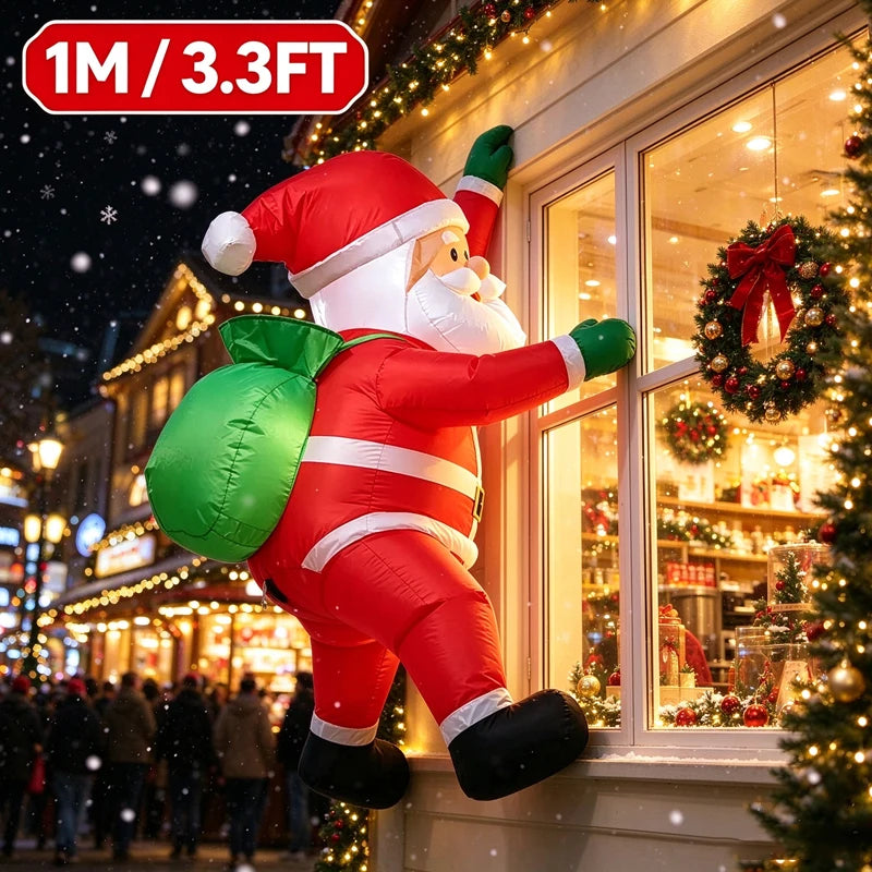 3.3FT Climbing Window Inflatable Santa Claus, Blow Up Santa with Gift Bag, Outdoor Christmas Yard Holiday Decor