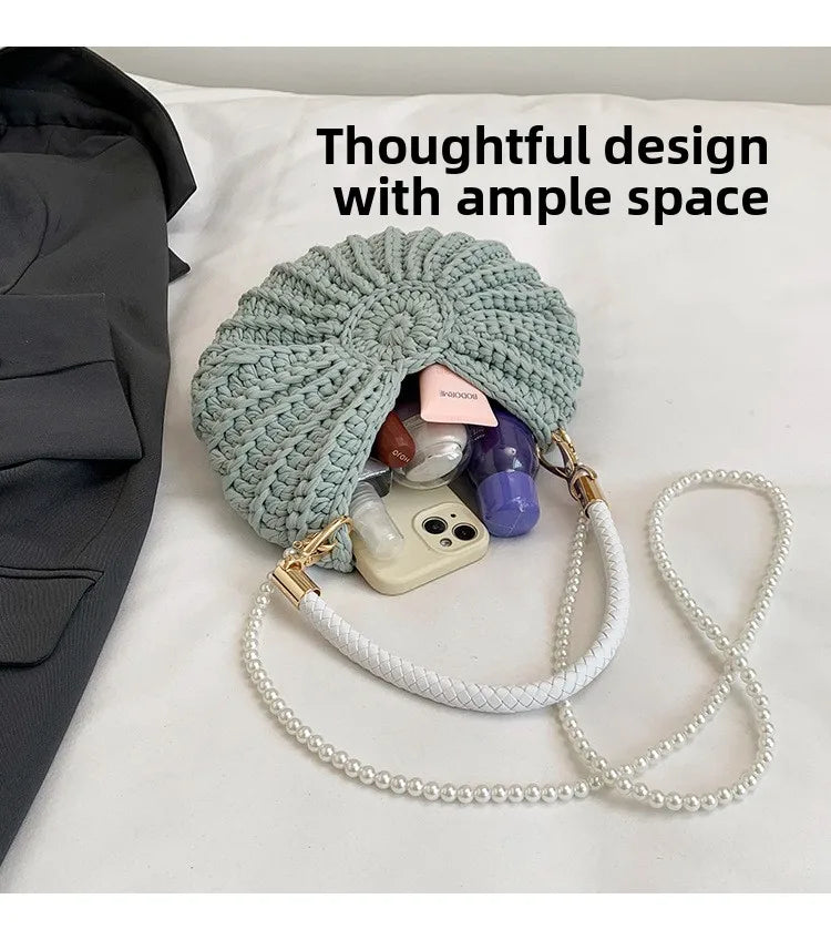 Handcrafted Shell Shaped Crossbody Bag Women's Beach Style Handbag City Simple Cotton Liner Soft round Shape Double Shoulder ...