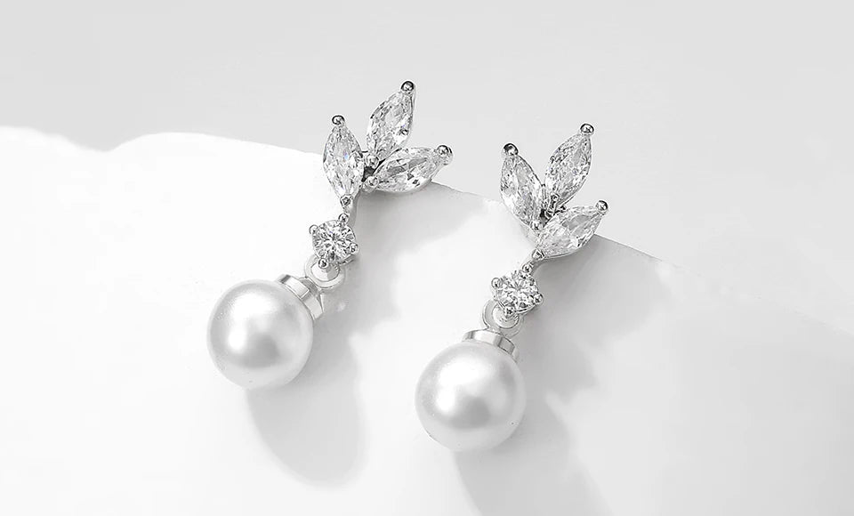 ZAKOL Unique Exquisite Marquise Zirconia Imitation Pearl Drop Earrings for Women Elegant Bridal Wedding Jewelry