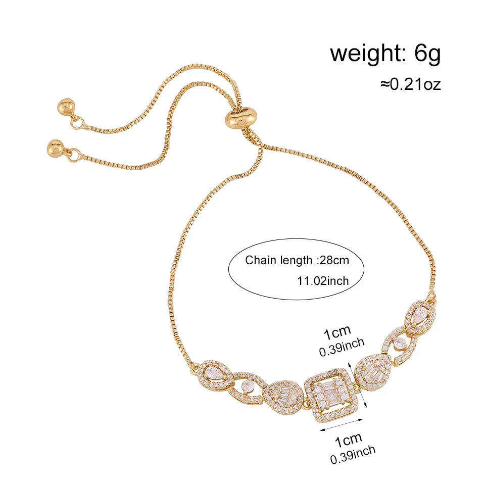ZAKOL 1pc Shiny Geometric Cubic Zirconia Charm Bracelet for Women Gorgeous Crystal CZ Adjustable Chain Bracelets Wedding Jewelry