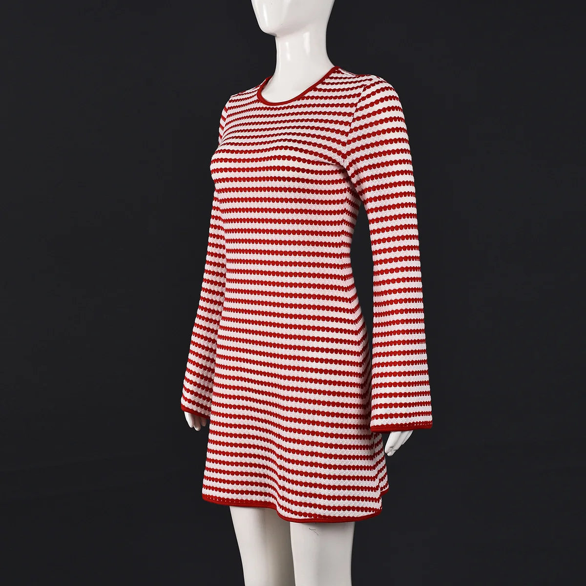 BKLD 2026 New Autumn Clothes Slim Fit Round Neck Long Sleeve Striped Dress For Women Sexy Club Outfits Red Party Dresses
