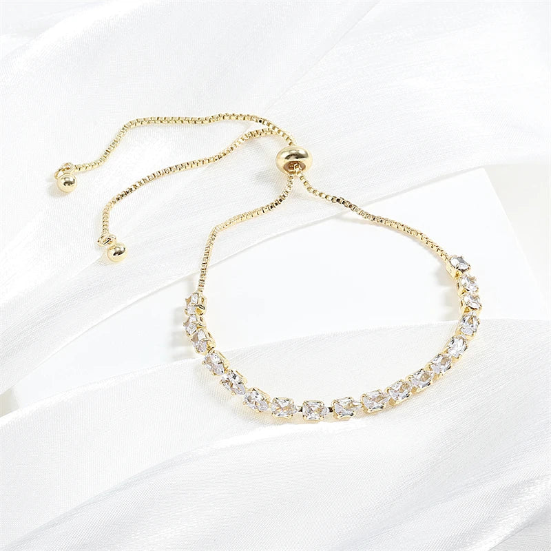 Adjustable Geometric Korean Fashion Water Drop Zirconia Crystal Bracelets Bangles for Women Party Jewelry Girls Birthday Gift