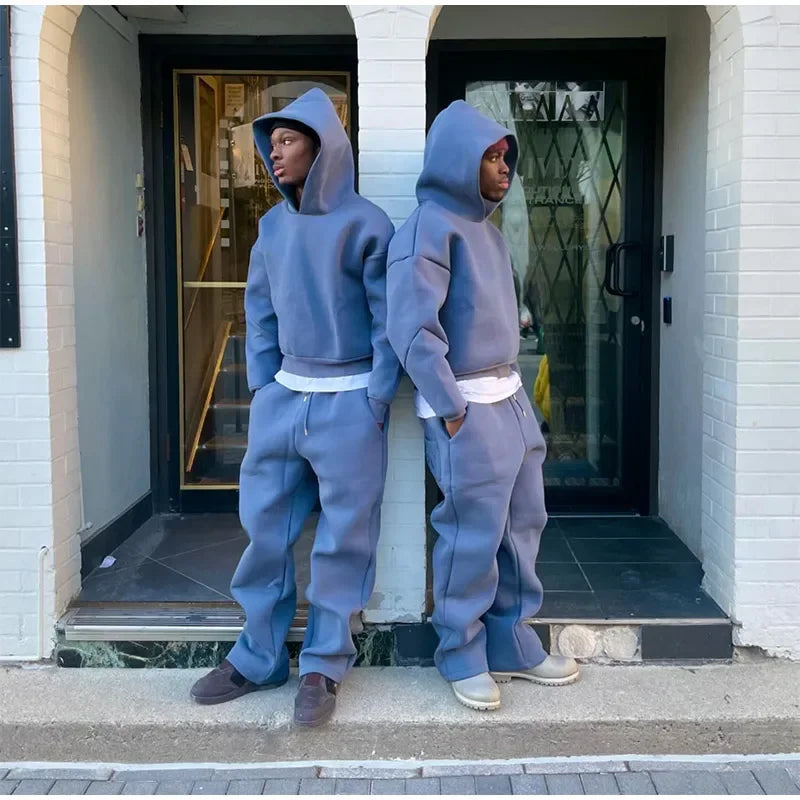 Solid Couple's Hooded Sweatshirt 2 Piece Set Casual Loose Sweatpants Suit Autumn Male Jogging Sweatshirt Trousers Outfits Suits