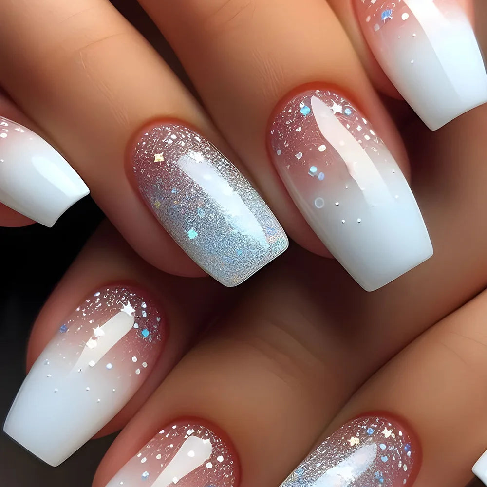 24Pcs Mid-length Ballet False Nails Red Love Pattern Design Press on Nails Simple Wearable Finished Coffin Fake Nail Tips
