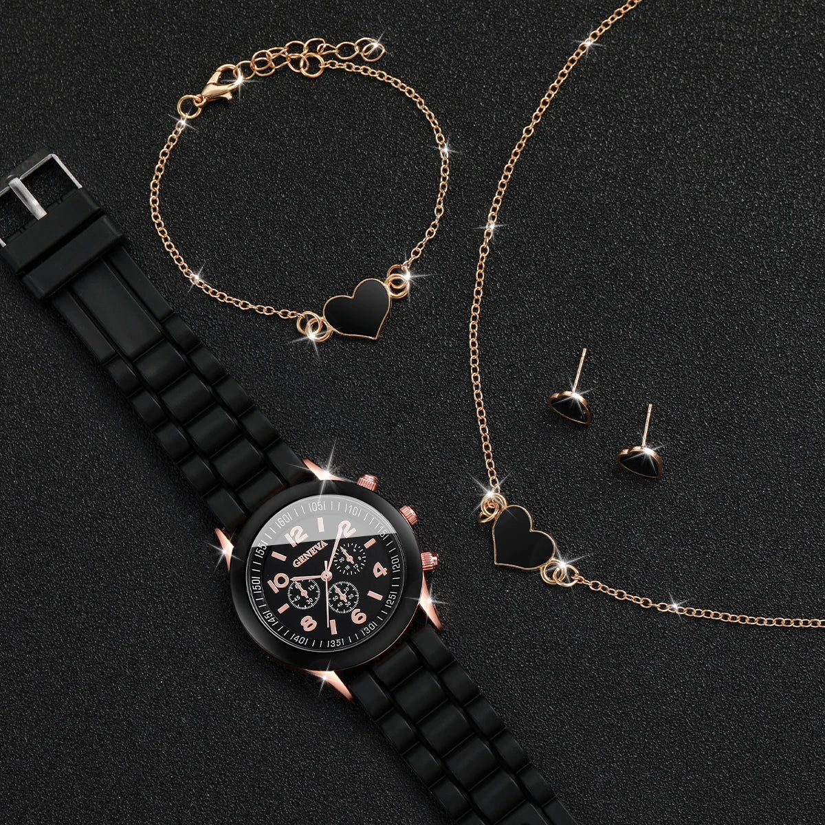 5/6PCS Women's Watch Casual Silicone Band Quartz Watches Butterfly Jewelry Set(Without Box)