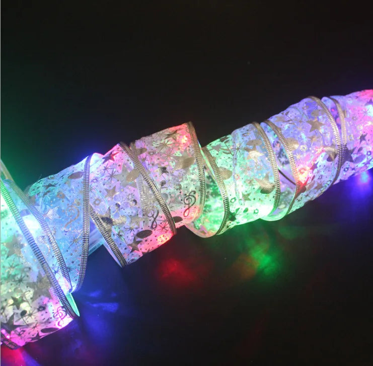 Christmas Decoration LED Ribbon Lights Christmas Tree Ornaments DIY Lace Bows String Light Navidad Home Decoration New Year 2025