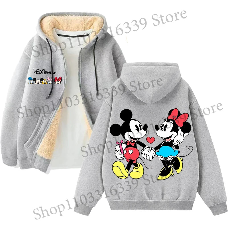 Mickey Mouse Sweatshirt Coat Male Female Autumn Winter New Thicken Long Sleeve Hooded Tops Outerwear Cartoon Clothing Xmas Gift