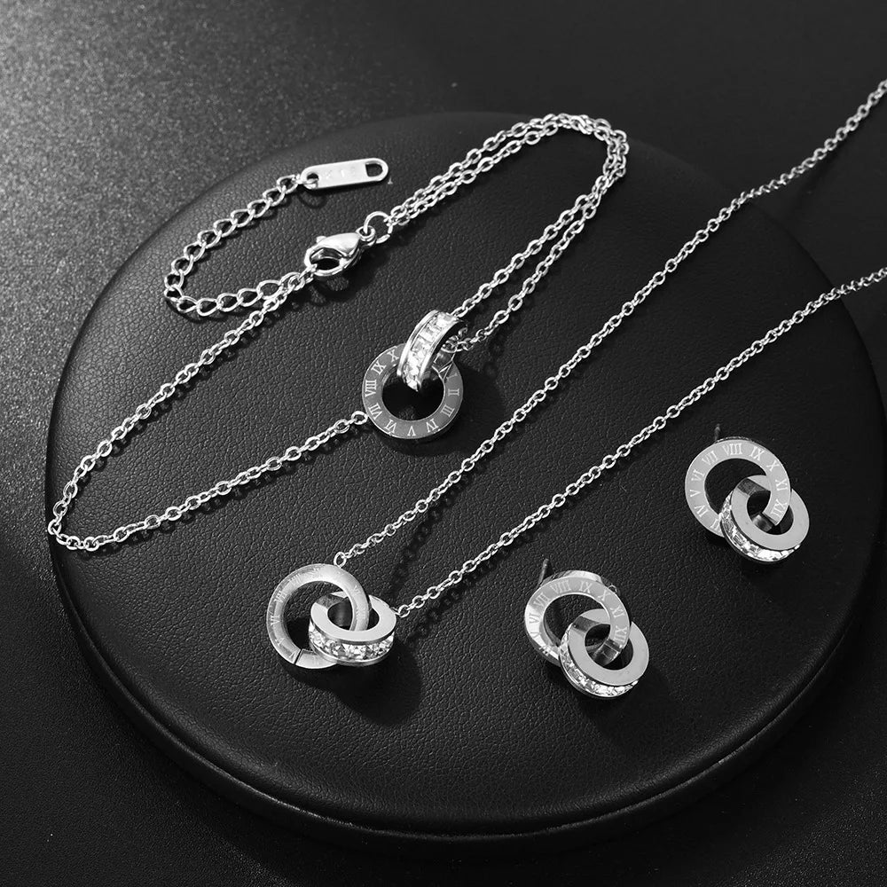 ZAKOL Women's Classic Roman Numerals Earring Necklace Bracelet Set for Women Girls Versatile Simple Daily Jewelry Sets