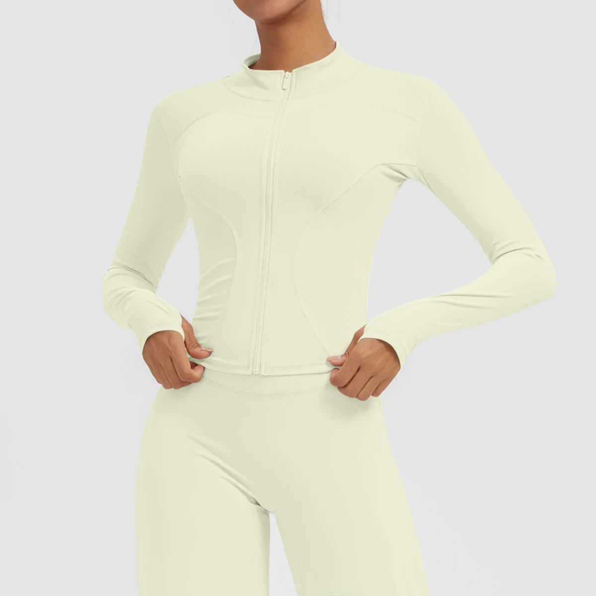 New Women's Stand-Up Collar Yoga Jacket Summer Fitness Sports Solid Color Workout Top Yoga Zipper Long Sleeves Sports Top Coat