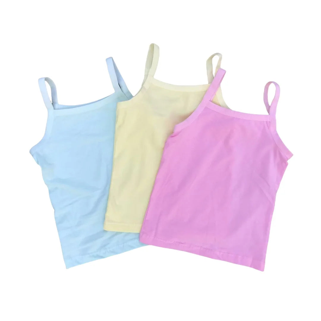 3pcs/Lot Kids Solid Color Singlet Breathable Underwear Gir Cotton Undershirts Soft Tank Tops for Baby Girl Size 2-8T