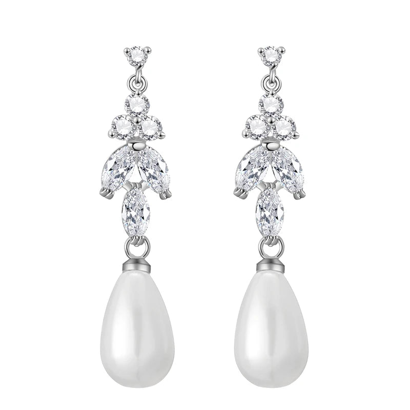 ZAKOL Luxury Teardrop Imitation Pearl Bridal Earring for Women Elegant AAA Cubic Zirconia Earring Wedding Accessories
