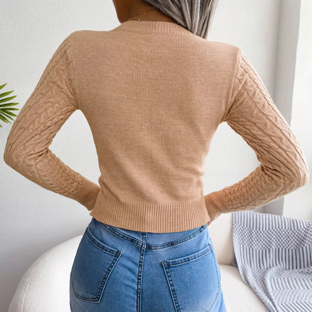 Sexy Hollow Out Sweater Women 2026 Autumn Winter Solid Color Long Sleeve Knitted Pullover Black Pink Green Purple Woman Tops