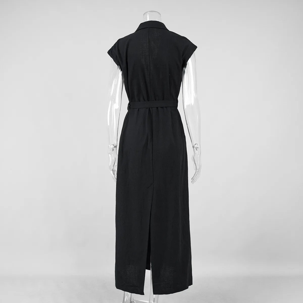 BKLD 2026 Spring Summer New Arrival Sleeveless Shirts Dress Casual Turn-Down Collar Tied Waist Dress Solid Color Women Clothing
