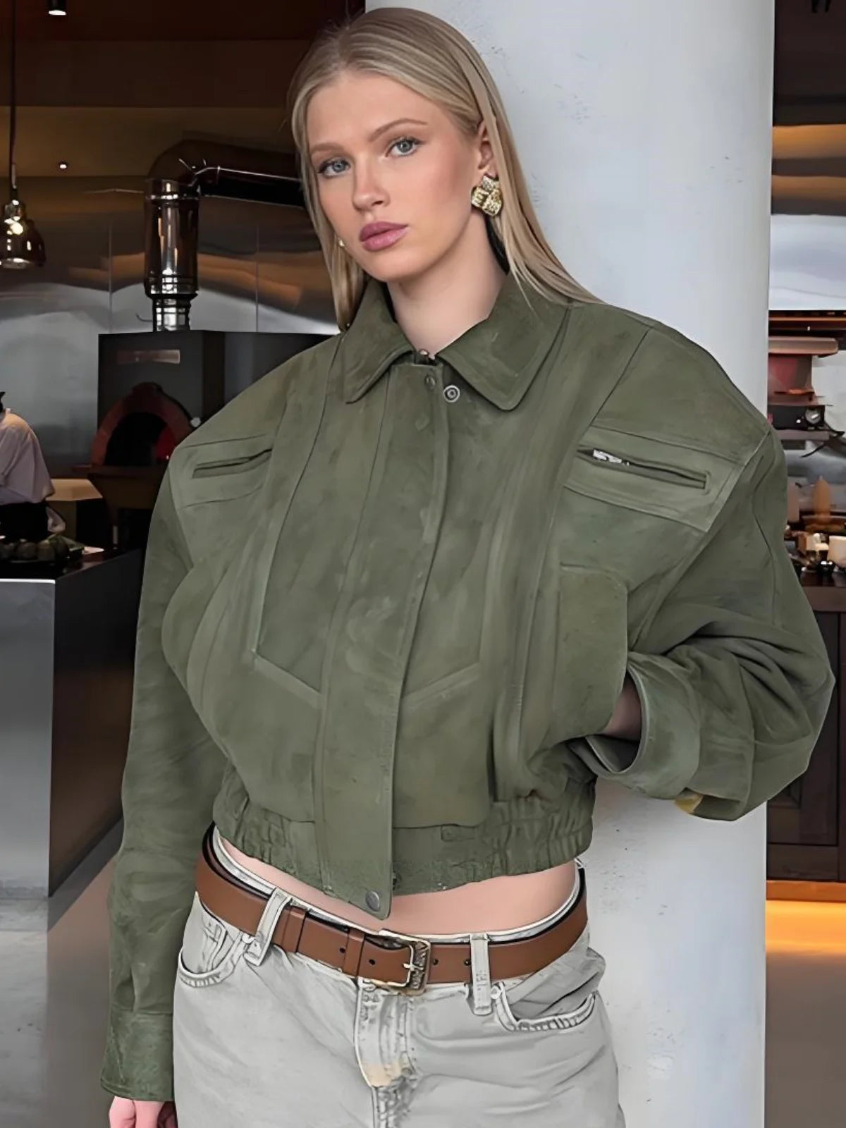 Vintage Women Leather Jacket 2026 New Autumn Winter Solid Zipper Lapel Collar Short Coat Long Sleeve Pockets Fashion Outerwear